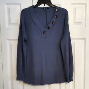 Blue Button-Detail Sweater